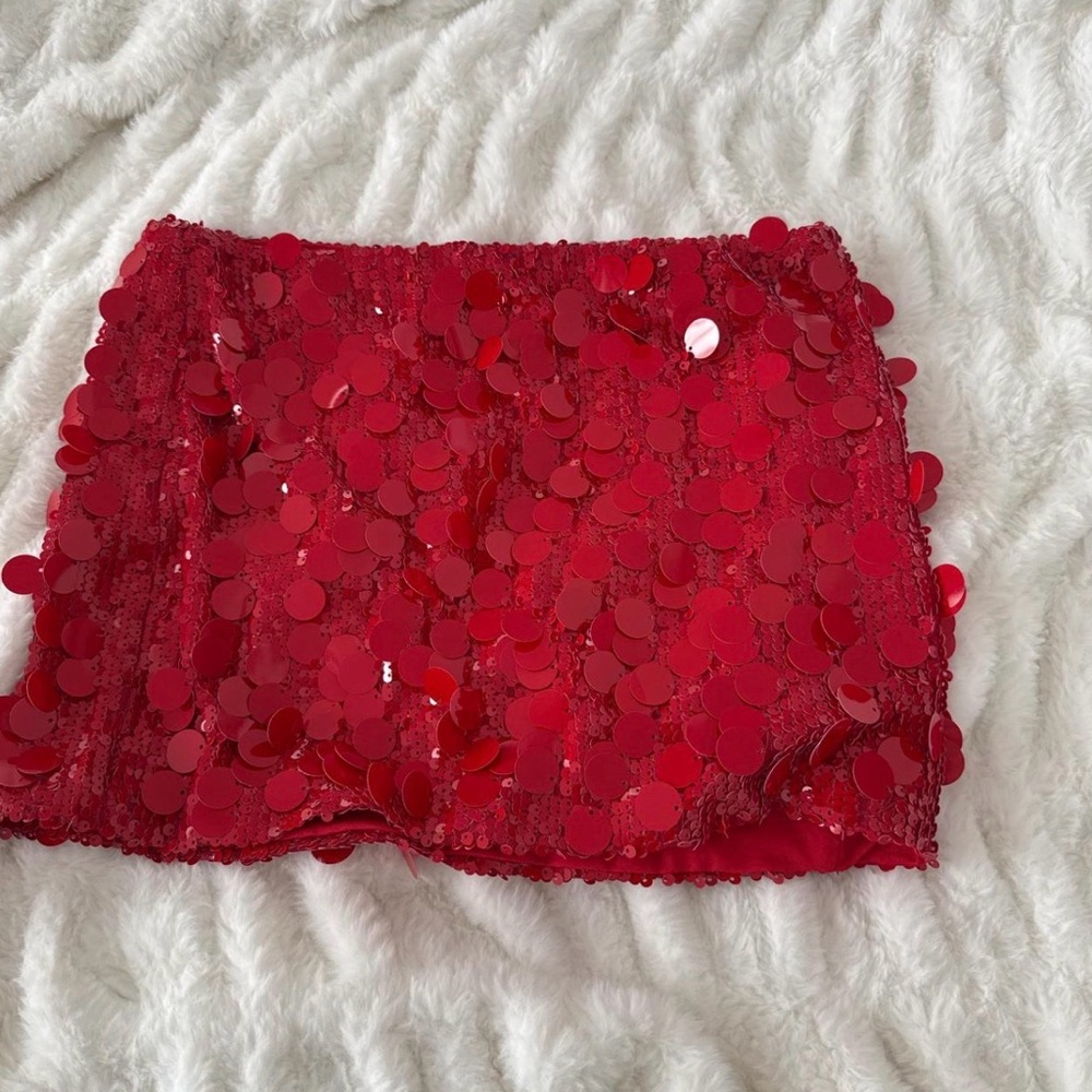 Edikted Red sequin mini skirt